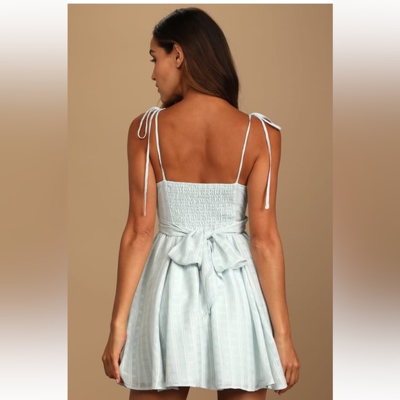 Lulus Sweetest Trend Light Blue Plaid Tie-Back Skater Mini Dress - Picture 2 of 4